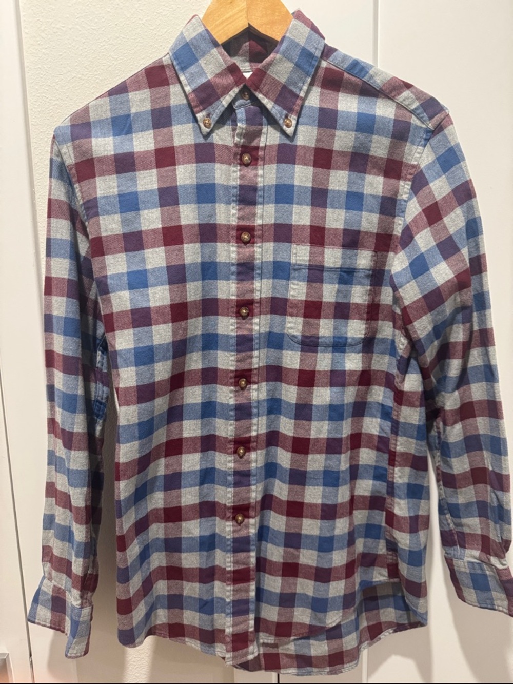 Brooks Brothers Men's Button-Down Plaid Shirt in Blue and Burgundy